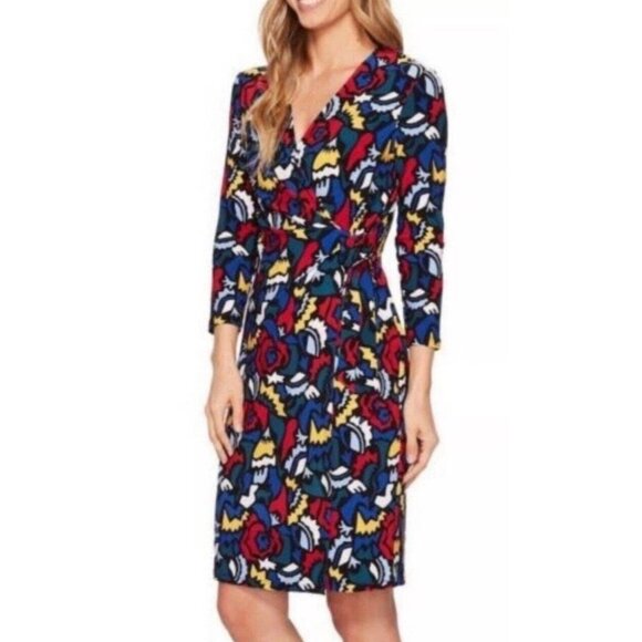 Anne Klein Dresses & Skirts - Anne Klein Multicolor Abstract Print Wrap Dress Medium midi long sleeve sheath